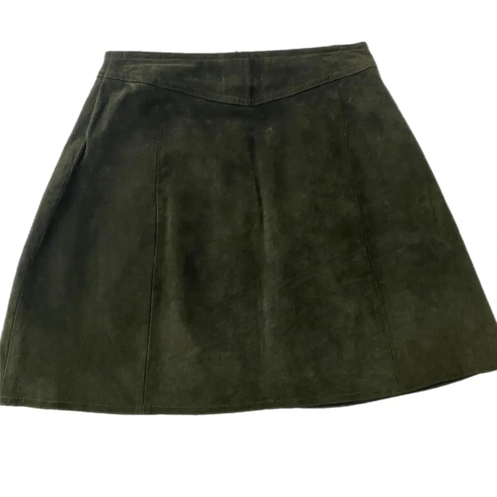 Zara Woman Green Suede O-Ring Zip Up High Waist Mini Skirt A-Line Flare Skater S - Picture 14 of 16